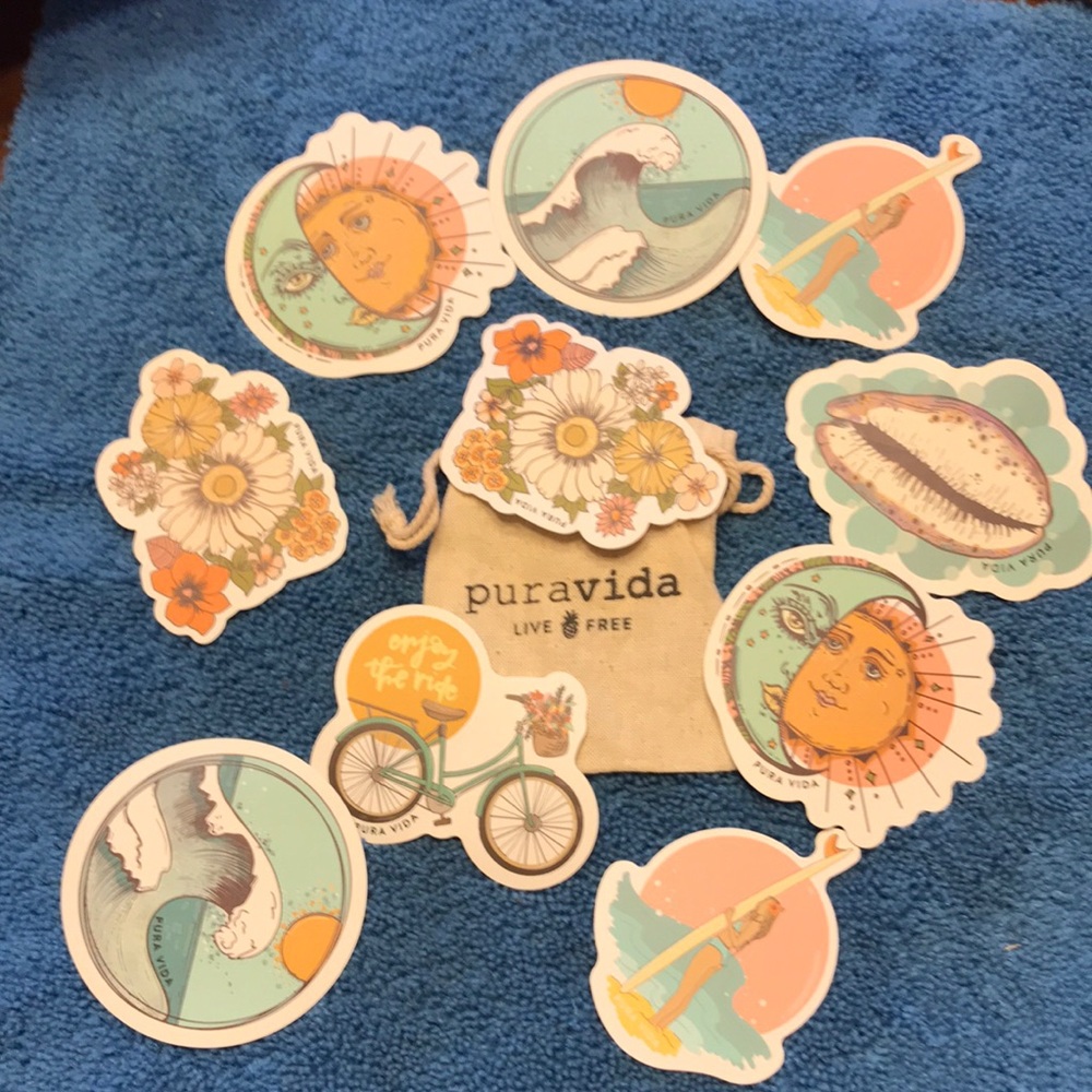 🌞PuraVida Stickers for Waterbottle/Notebook w/ Pouch🌺